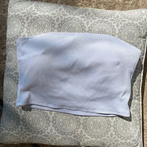 AERIE WHITE LONGLINE BANDEAU BIKINI TOP